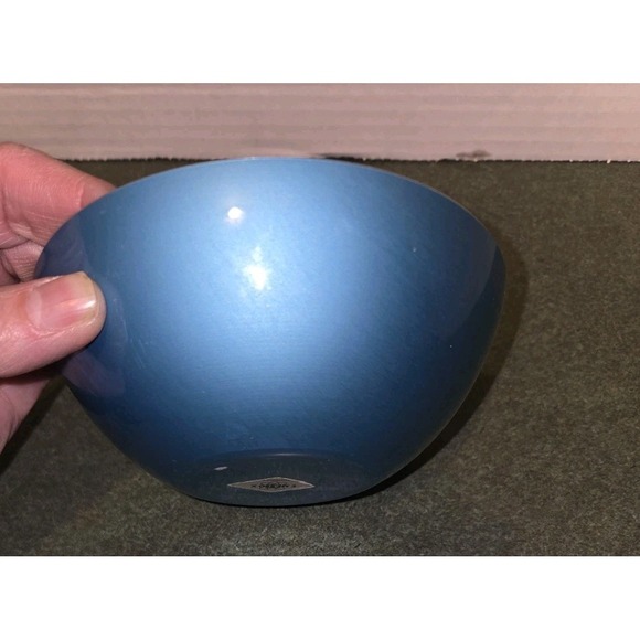 Vintage Emalox Norway Silver Tone Turquoise Enamel Nut Candy Trinket Bowl Dish - Picture 3 of 4